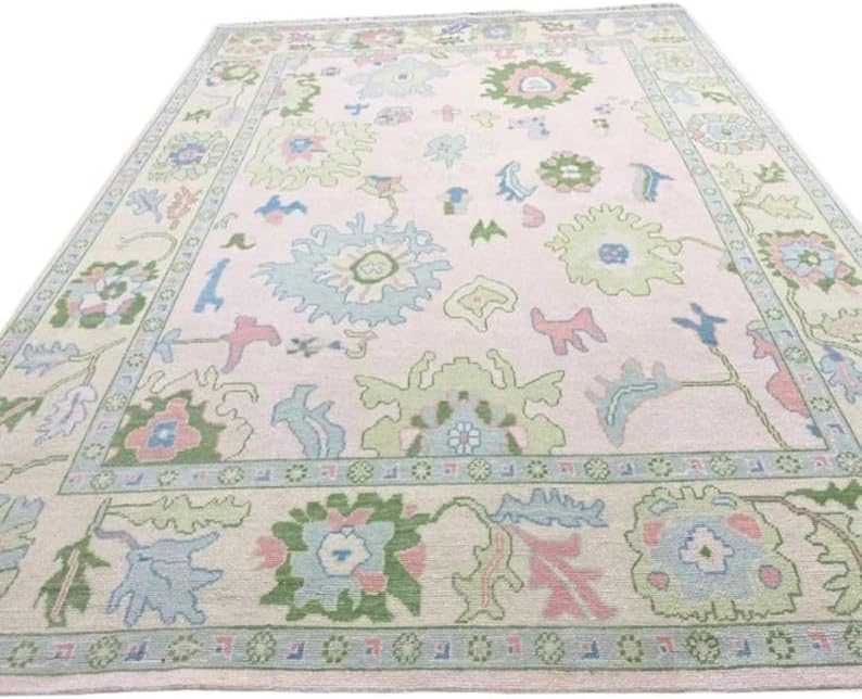 Hand Knotted Oushak Rug for Living Room, Dining Room, Office, Bedroom, Hand Knotted Wool Rug