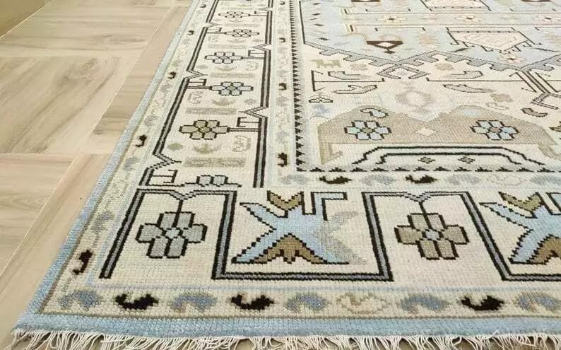 Hand Knotted Oushak Rug for Living Room, Dining Room, Office, Bedroom, Hand Knotted Wool Rug