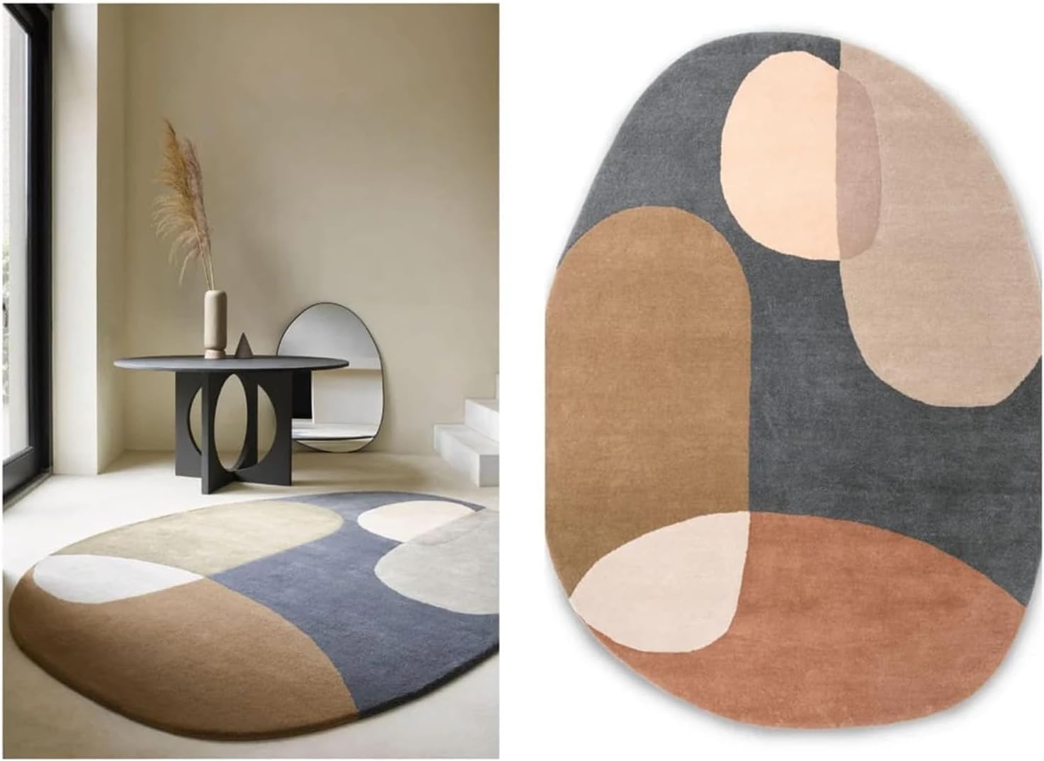 Handmade Tufted Oval Shape Carpet with Super Soft Woolen Carpet for Your Bedroom & Living Room