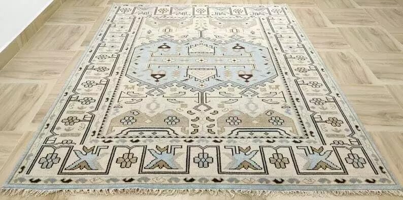 Hand Knotted Oushak Rug for Living Room, Dining Room, Office, Bedroom, Hand Knotted Wool Rug
