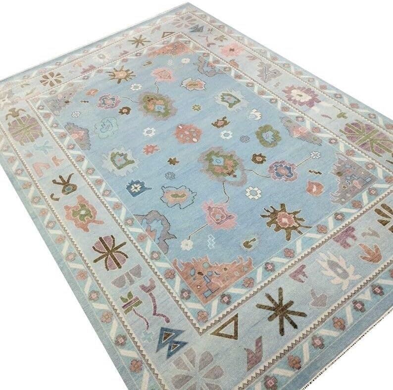 Hand Knotted Oushak Rug for Living Room, Dining Room, Office, Bedroom, Hand Knotted Wool Rug