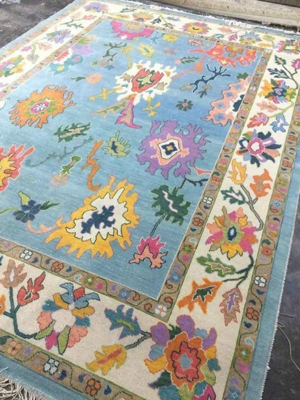 Hand Knotted Oushak Rug for Living Room, Dining Room, Office, Bedroom, Hand Knotted Wool Rug