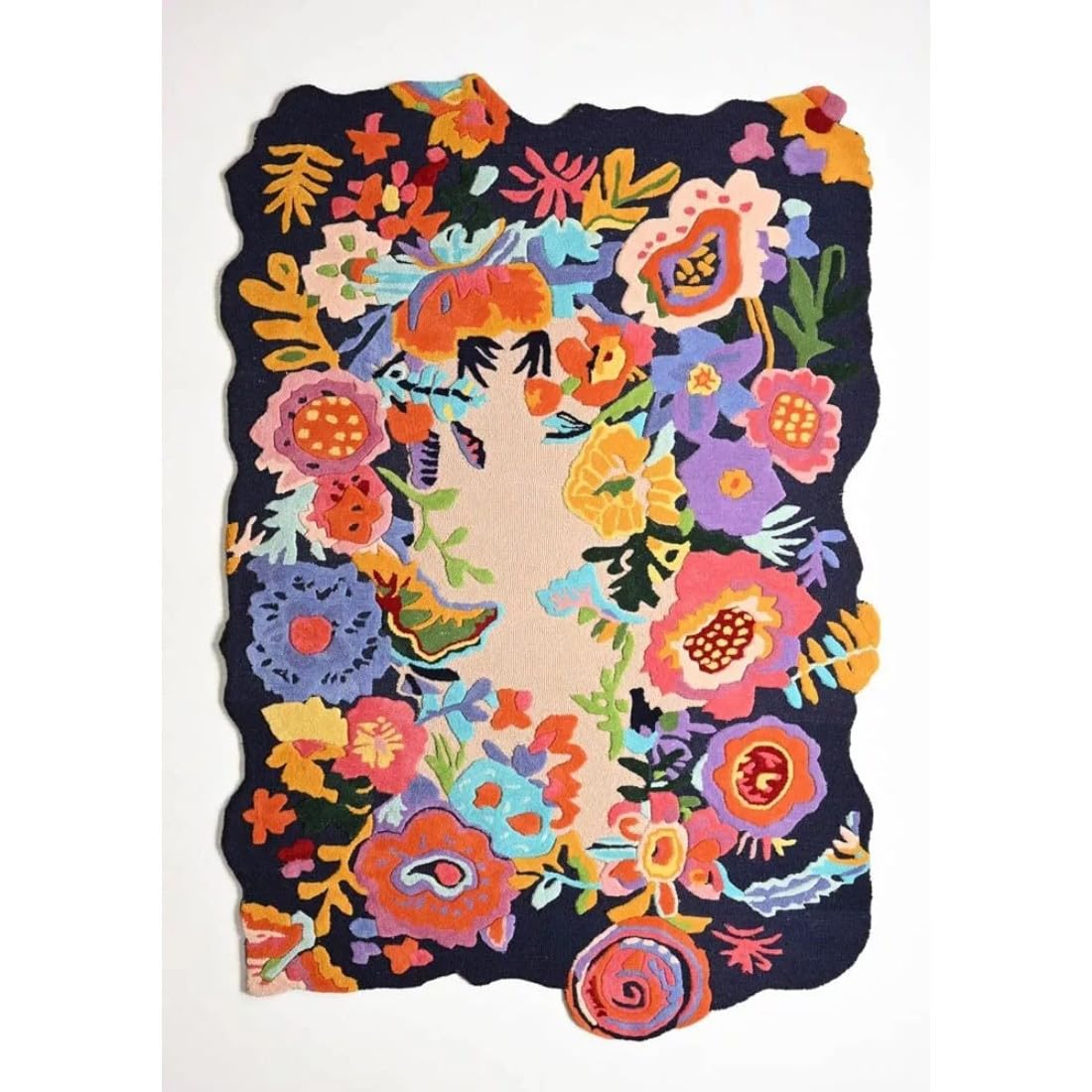 Handmade Colorful Roses Floral Wool Area Rug | Thick & Soft Carpet for Living, Bedroom & Kitchen Deco