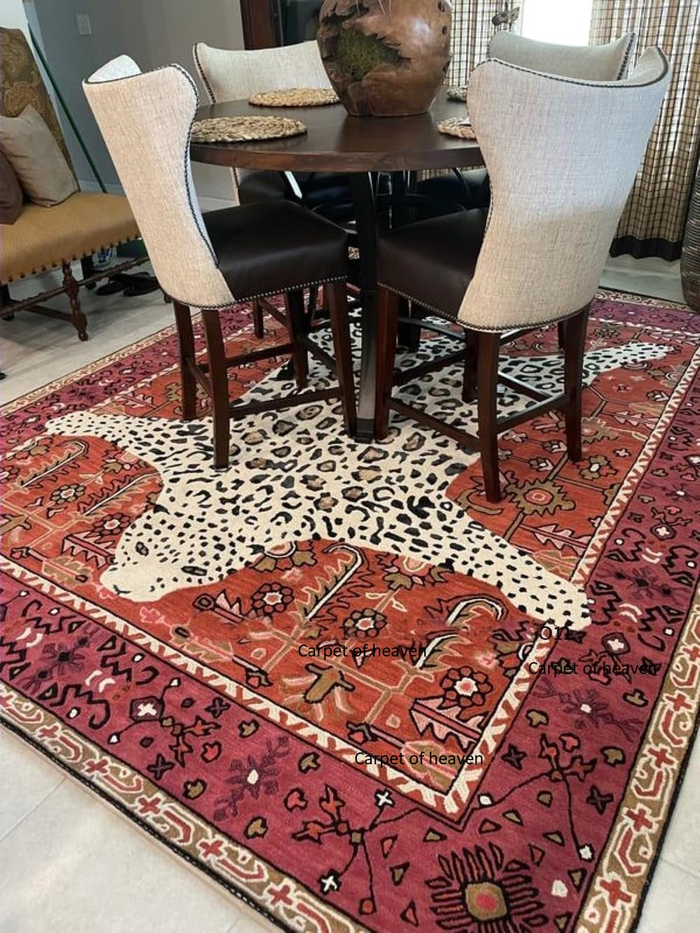 Hand-Tufted Bengal Tiger Animal Print Wool Area Rug - Featuring Symmetrical Palm Leaves Design, Ideal for Living Room, Bedroom, Kitchen & Office, Thick & Durable