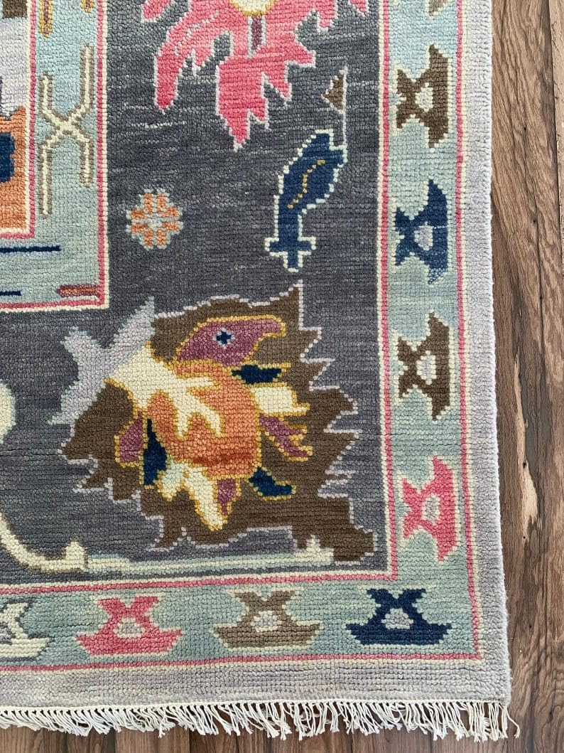 Hand Knotted Oushak Rug for Living Room, Dining Room, Office, Bedroom, Hand Knotted Wool Rug
