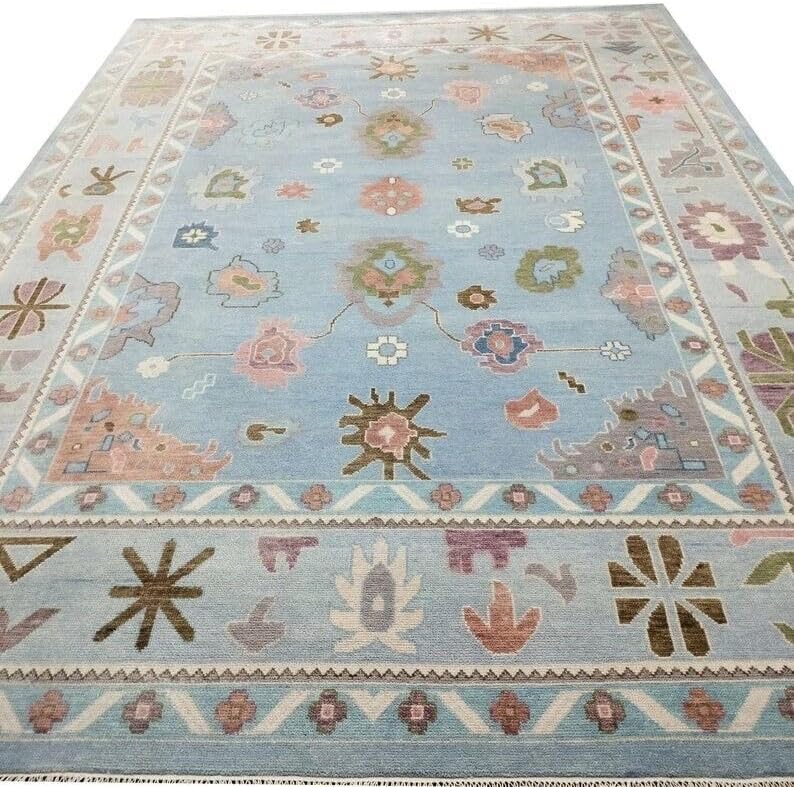 Hand Knotted Oushak Rug for Living Room, Dining Room, Office, Bedroom, Hand Knotted Wool Rug