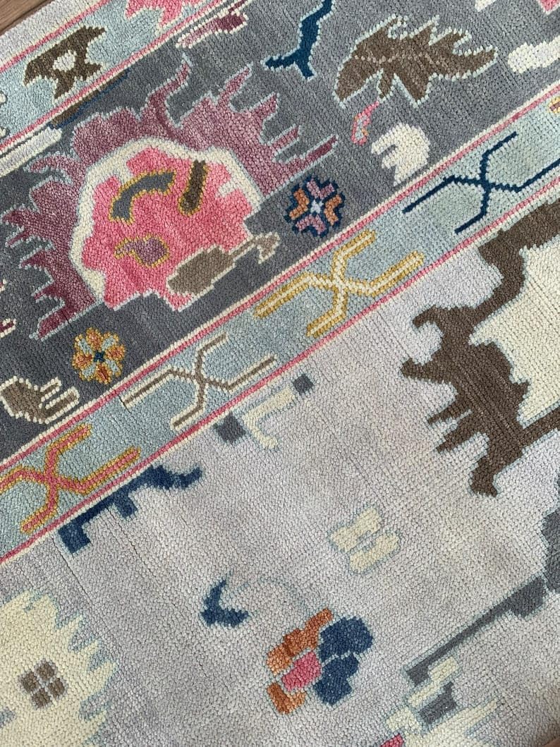 Hand Knotted Oushak Rug for Living Room, Dining Room, Office, Bedroom, Hand Knotted Wool Rug