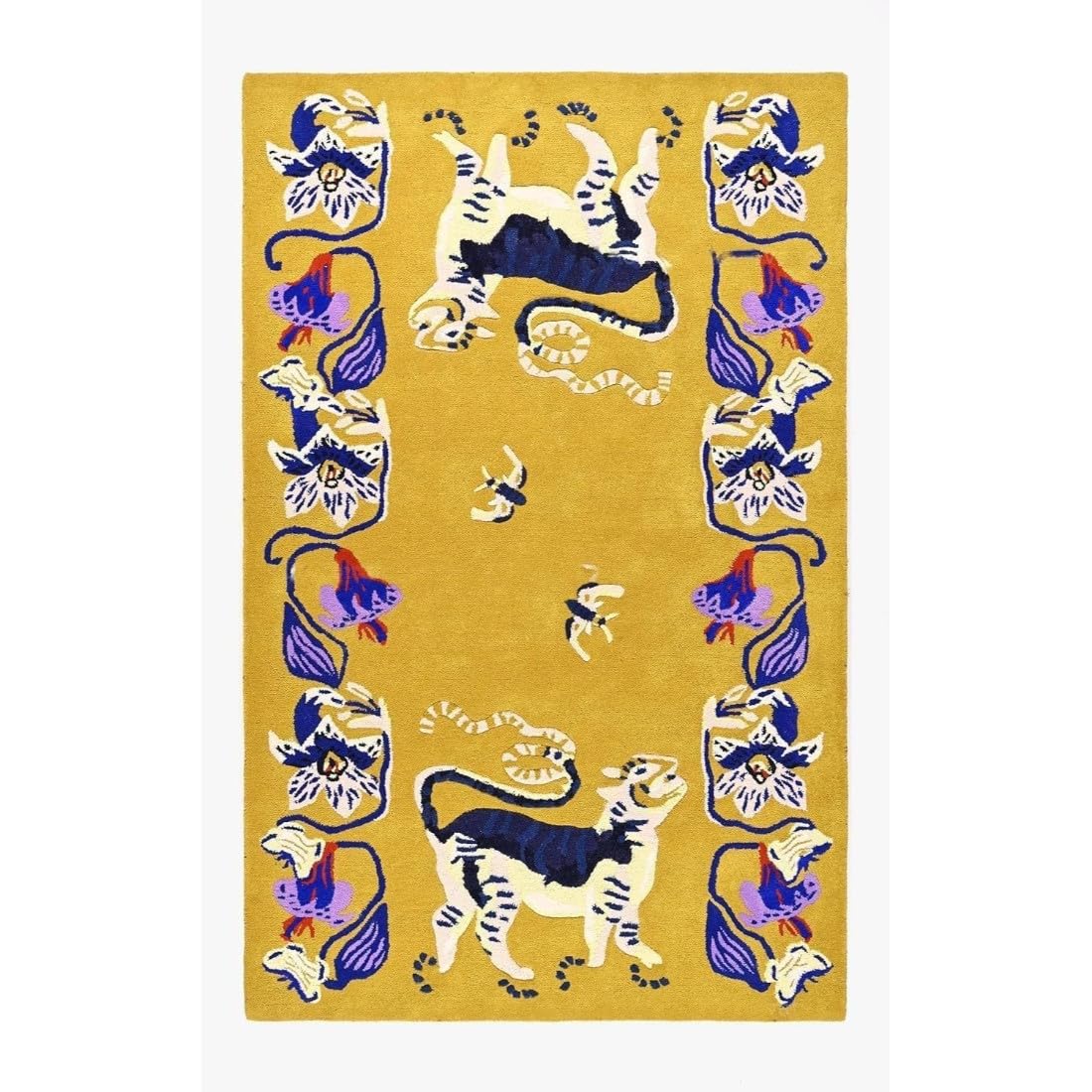 Handmade Colorful Roses Floral Wool Area Rug | Thick & Soft Carpet for Living, Bedroom & Kitchen Deco