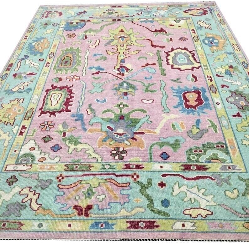 Hand Knotted Oushak Rug for Living Room, Dining Room, Office, Bedroom, Hand Knotted Wool Rug