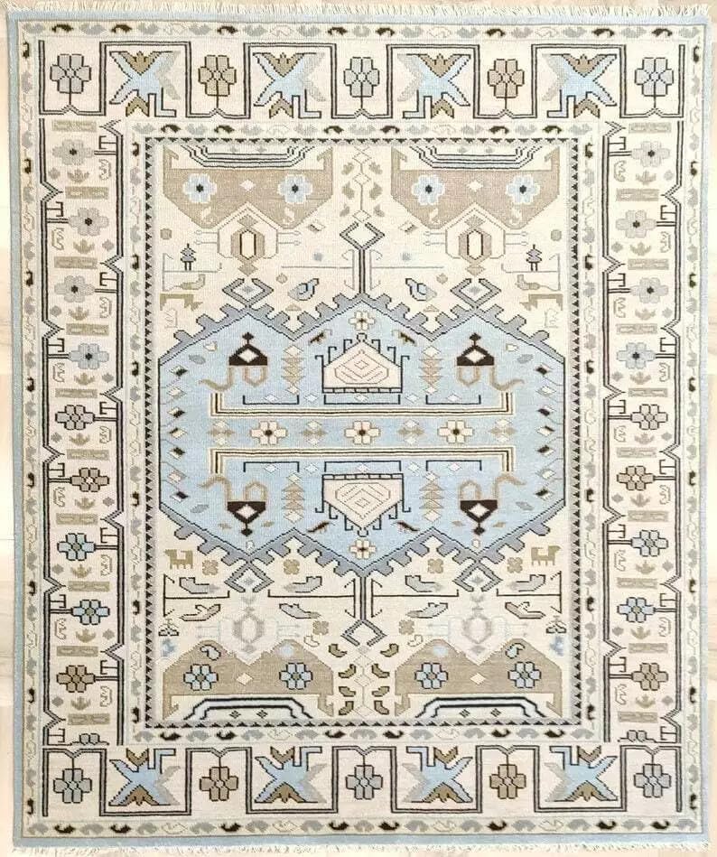 Hand Knotted Oushak Rug for Living Room, Dining Room, Office, Bedroom, Hand Knotted Wool Rug