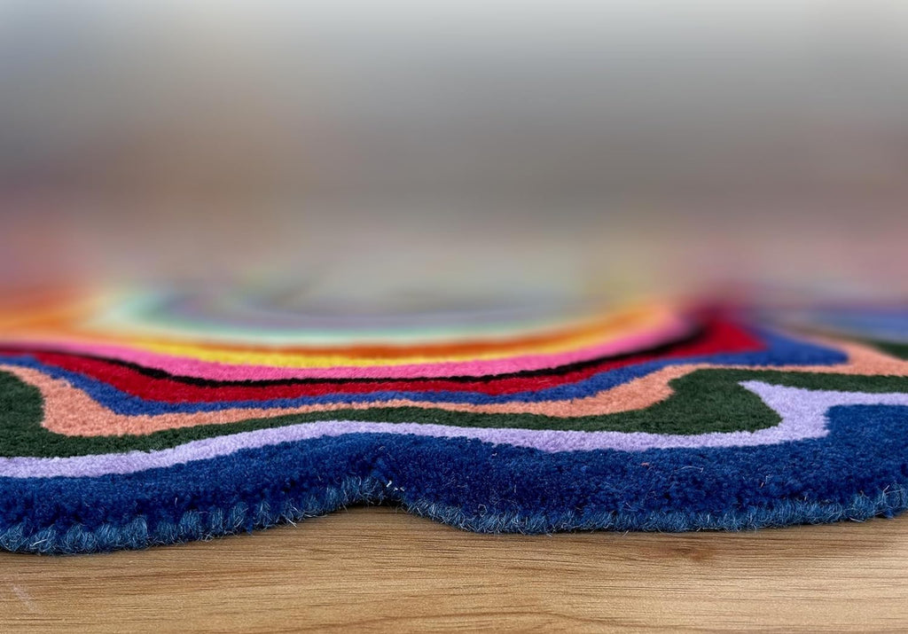 Irregular Shaped Handmade Wool Rug | Modern Colourful Stripe Premium Area Rug Perfect for Home Decor