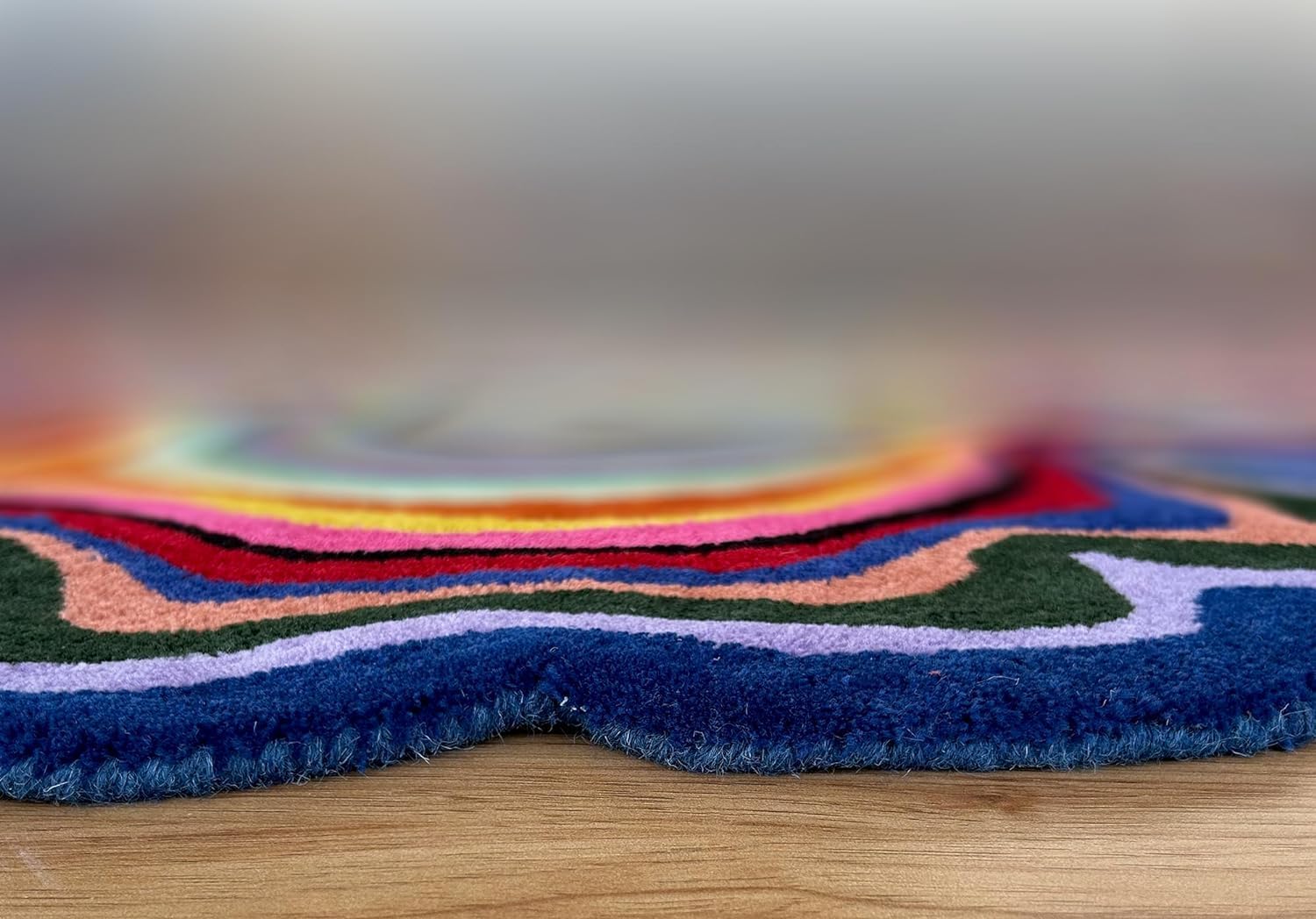 Irregular Shaped Handmade Wool Rug | Modern Colourful Stripe Premium Area Rug Perfect for Home Decor