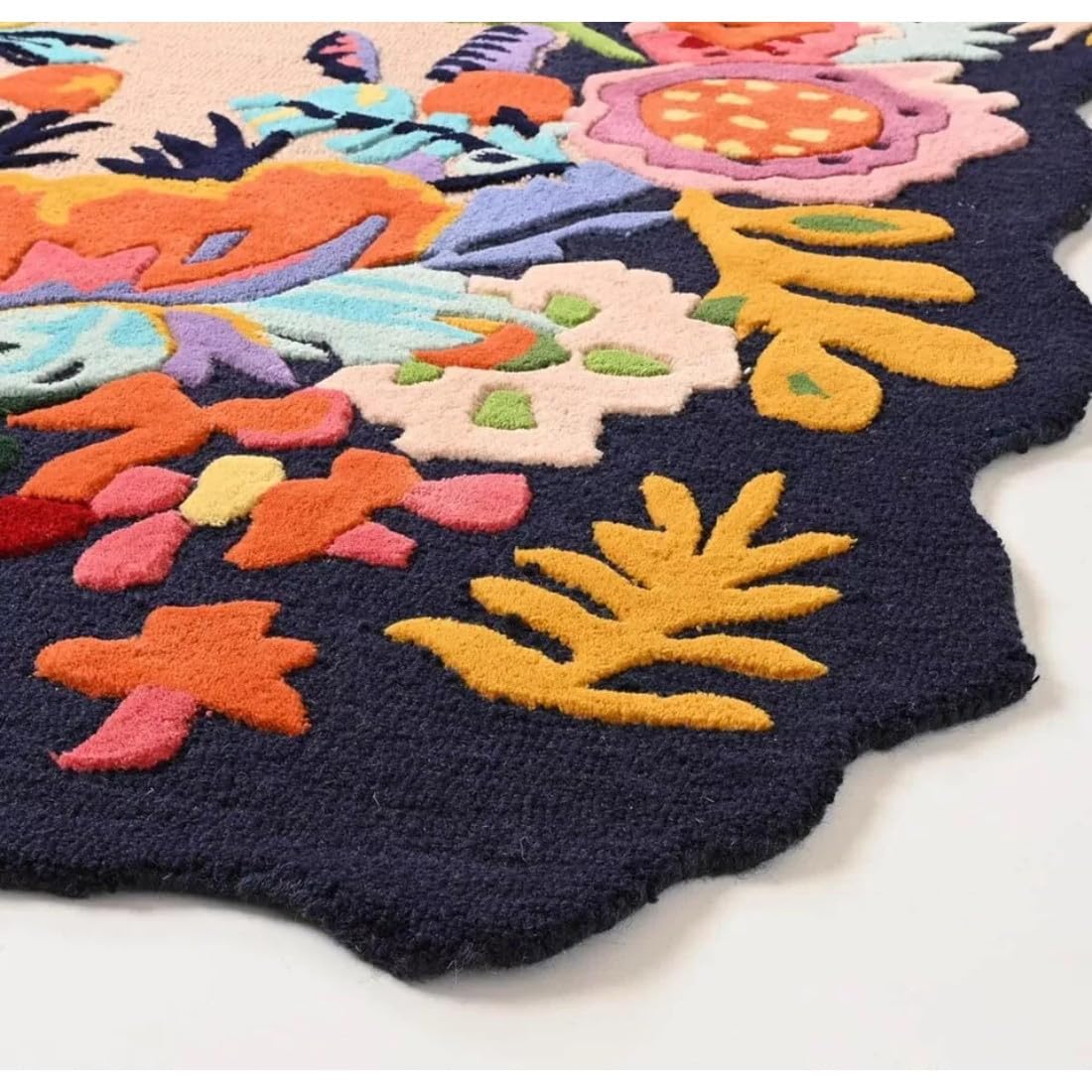 Handmade Colorful Roses Floral Wool Area Rug | Thick & Soft Carpet for Living, Bedroom & Kitchen Deco