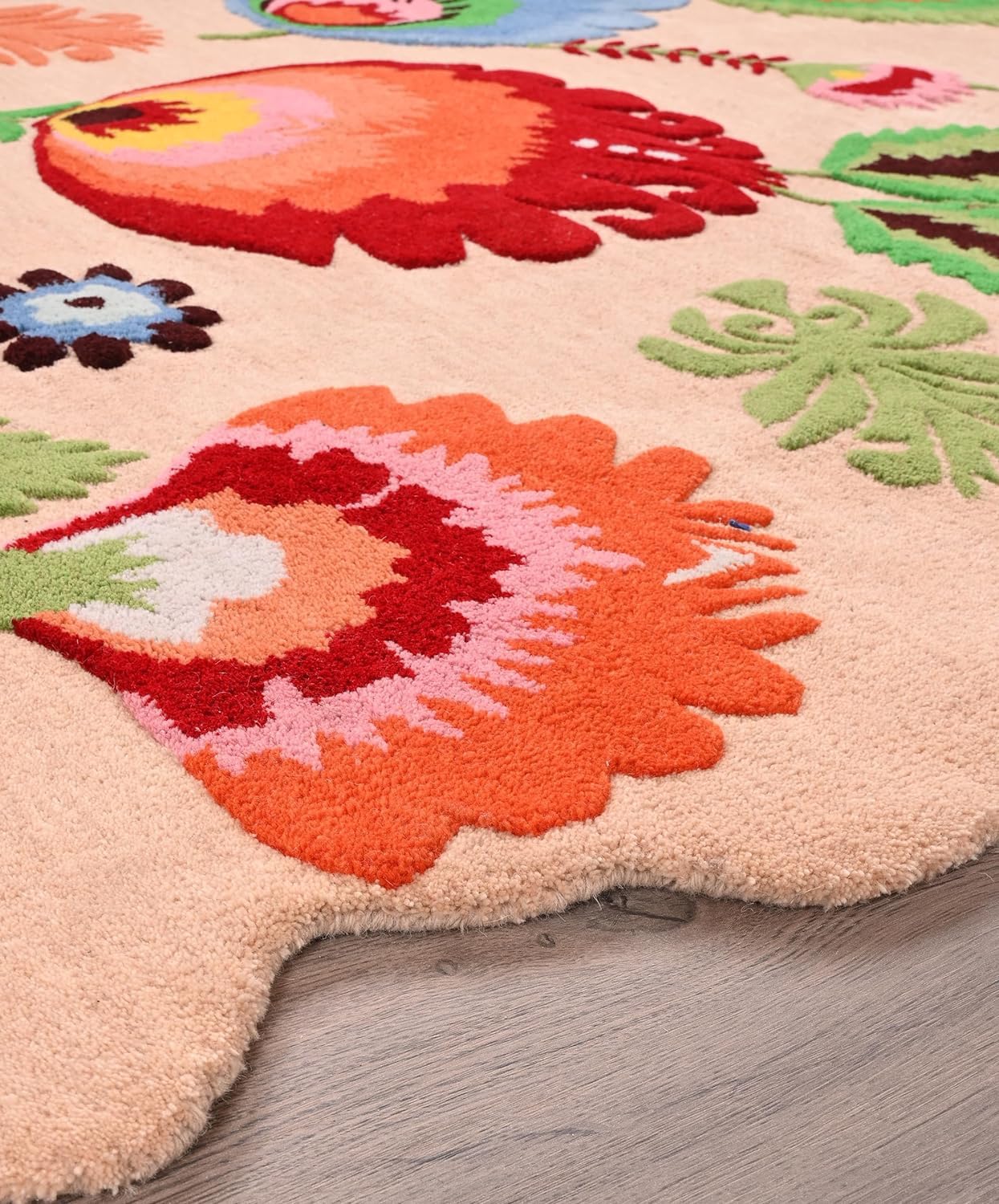 Handmade Colorful Roses Floral Wool Area Rug | Thick & Soft Carpet for Living, Bedroom & Kitchen Deco