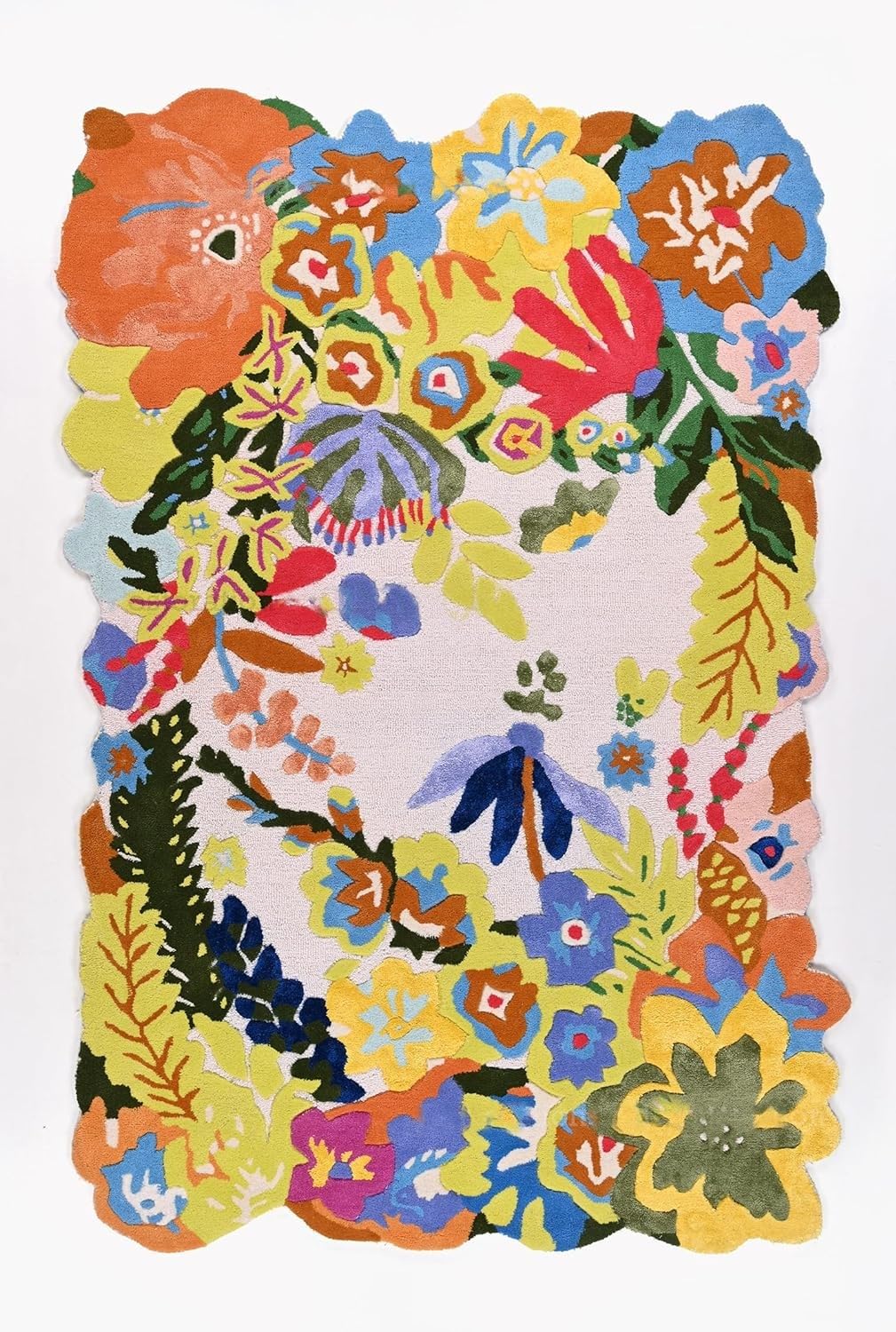 Handmade Colorful Roses Floral Wool Area Rug | Thick & Soft Carpet for Living, Bedroom & Kitchen Deco