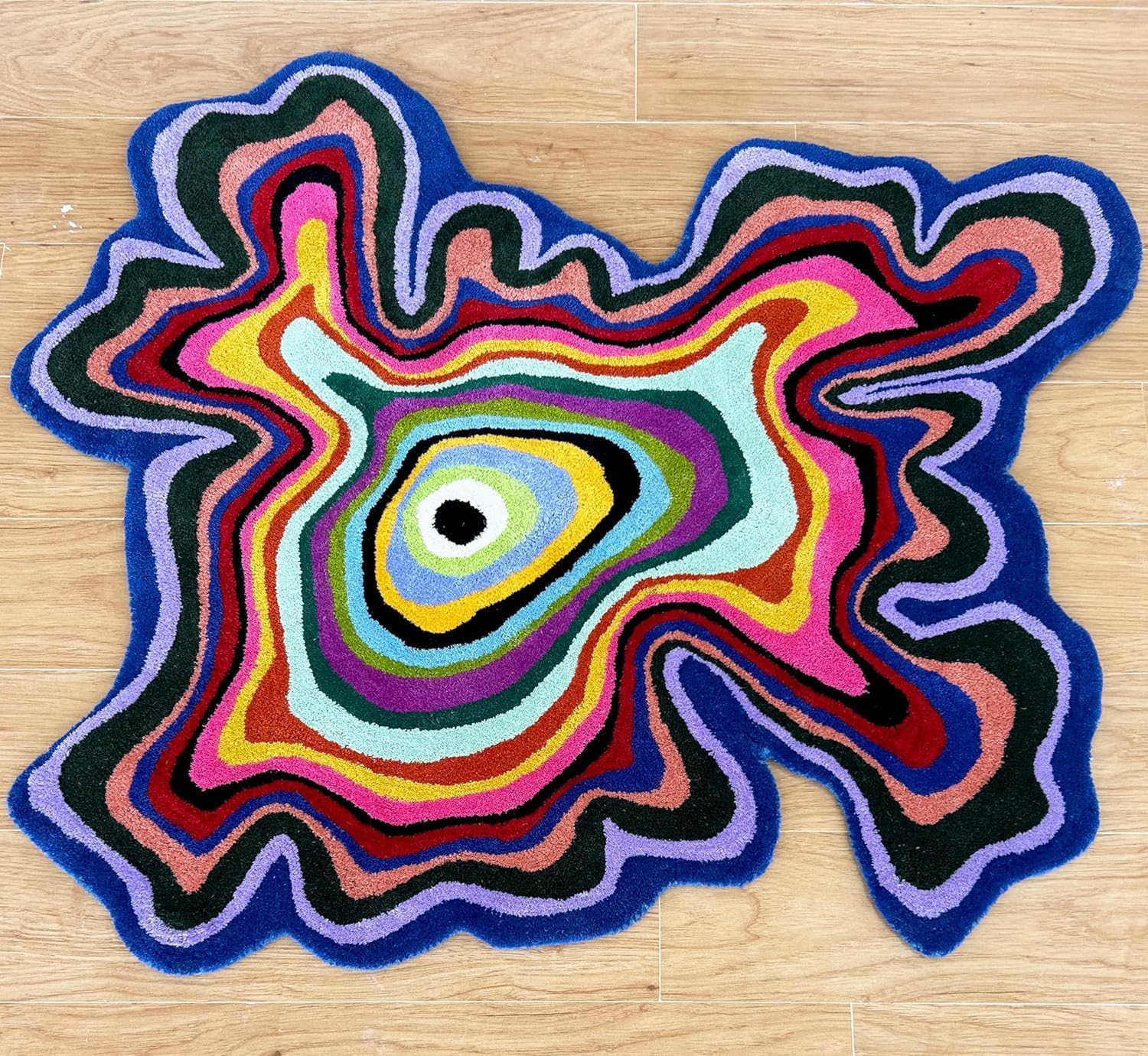 Irregular Shaped Handmade Wool Rug | Modern Colourful Stripe Premium Area Rug Perfect for Home Decor