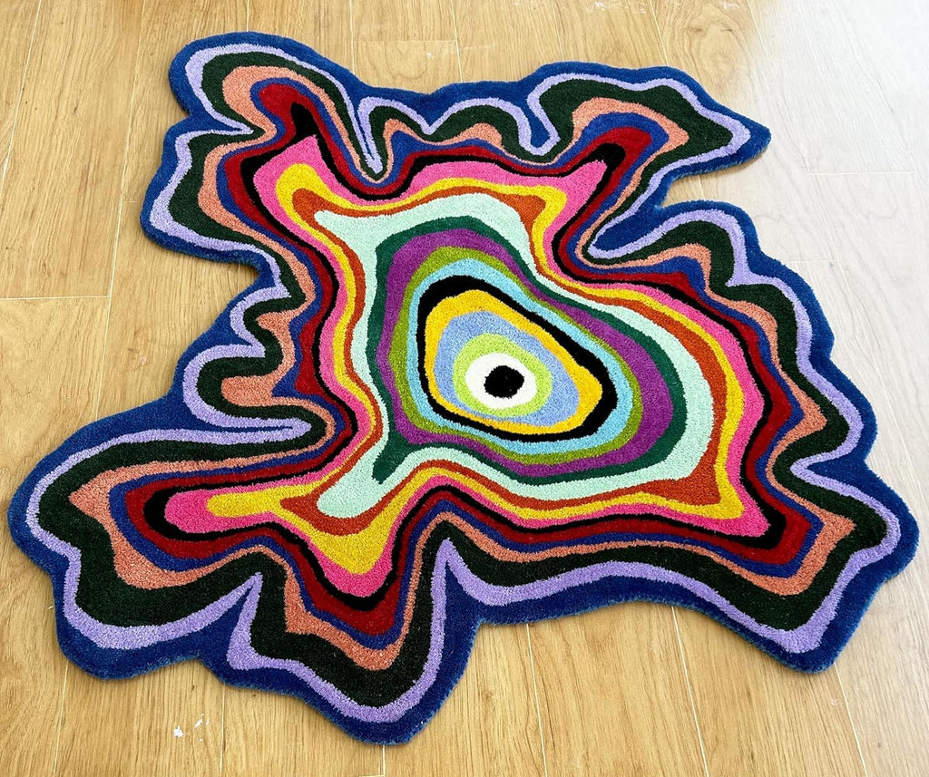 Irregular Shaped Handmade Wool Rug | Modern Colourful Stripe Premium Area Rug Perfect for Home Decor