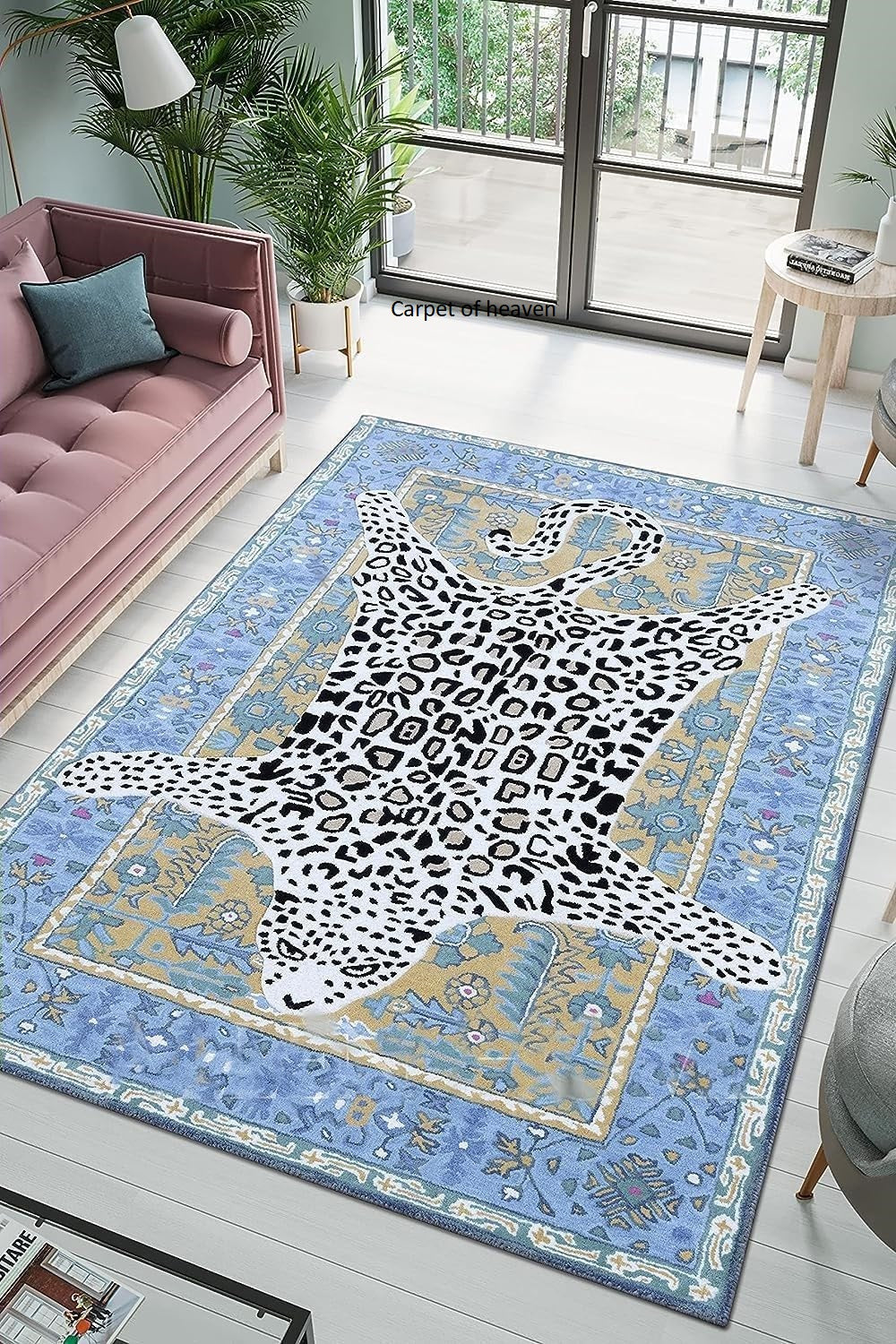 Hand-Tufted Bengal Tiger Animal Print Wool Area Rug - Featuring Symmetrical Palm Leaves Design, Ideal for Living Room, Bedroom, Kitchen & Office, Thick & Durable