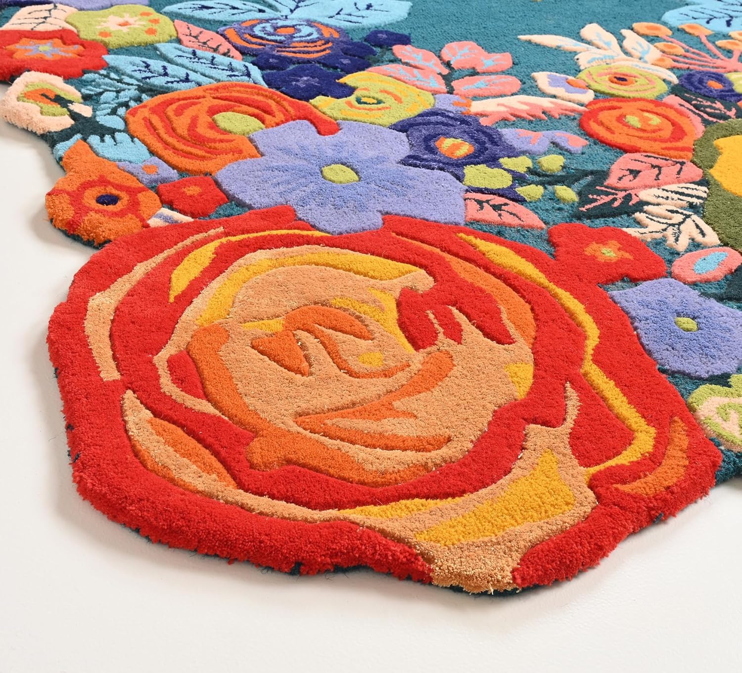 Handmade Colorful Roses Floral Wool Area Rug | Thick & Soft Carpet for Living, Bedroom & Kitchen Deco