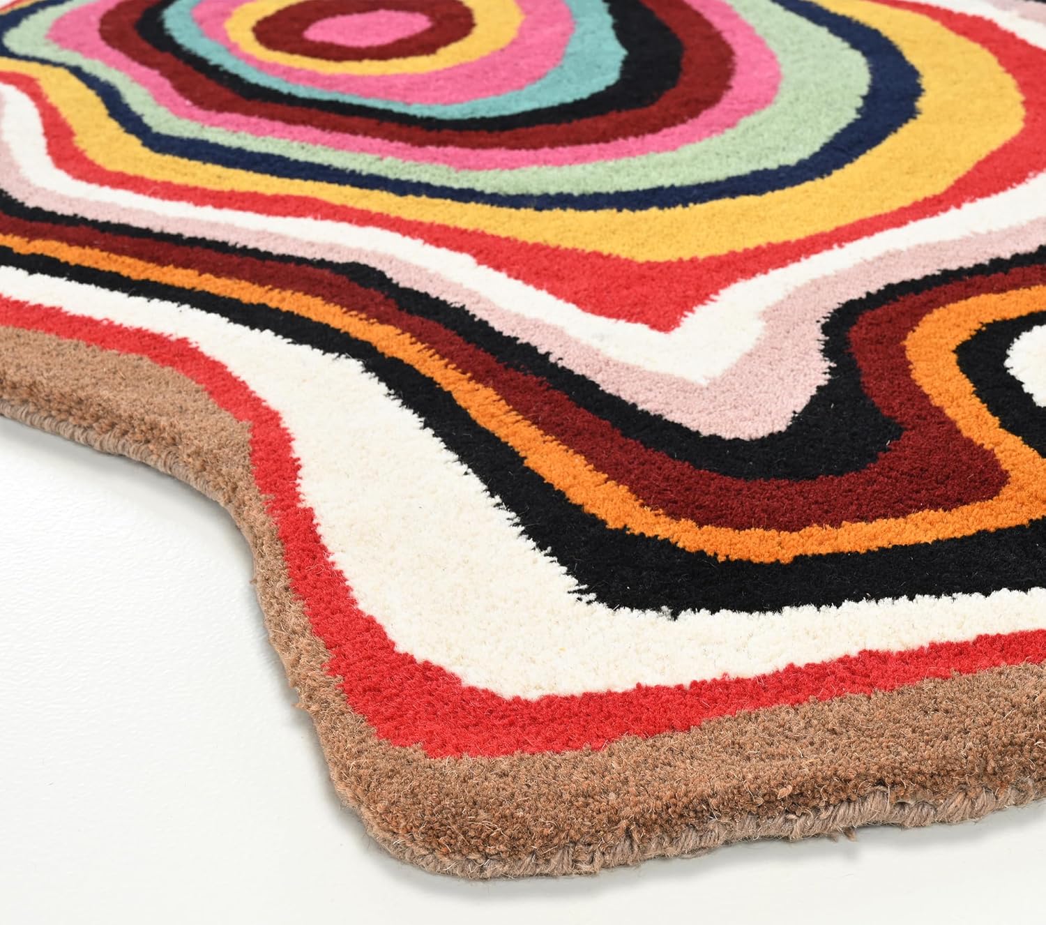 Irregular Shaped Handmade Wool Rug | Modern Colourful Stripe Premium Area Rug Perfect for Home Decor