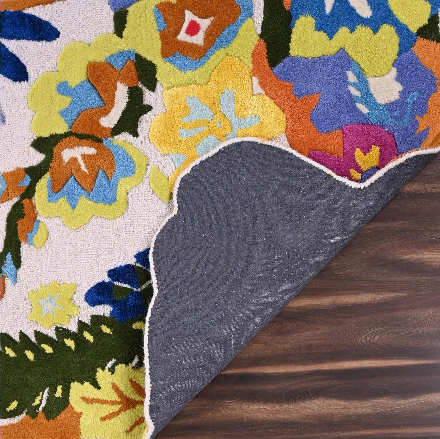 Handmade Colorful Roses Floral Wool Area Rug | Thick & Soft Carpet for Living, Bedroom & Kitchen Deco