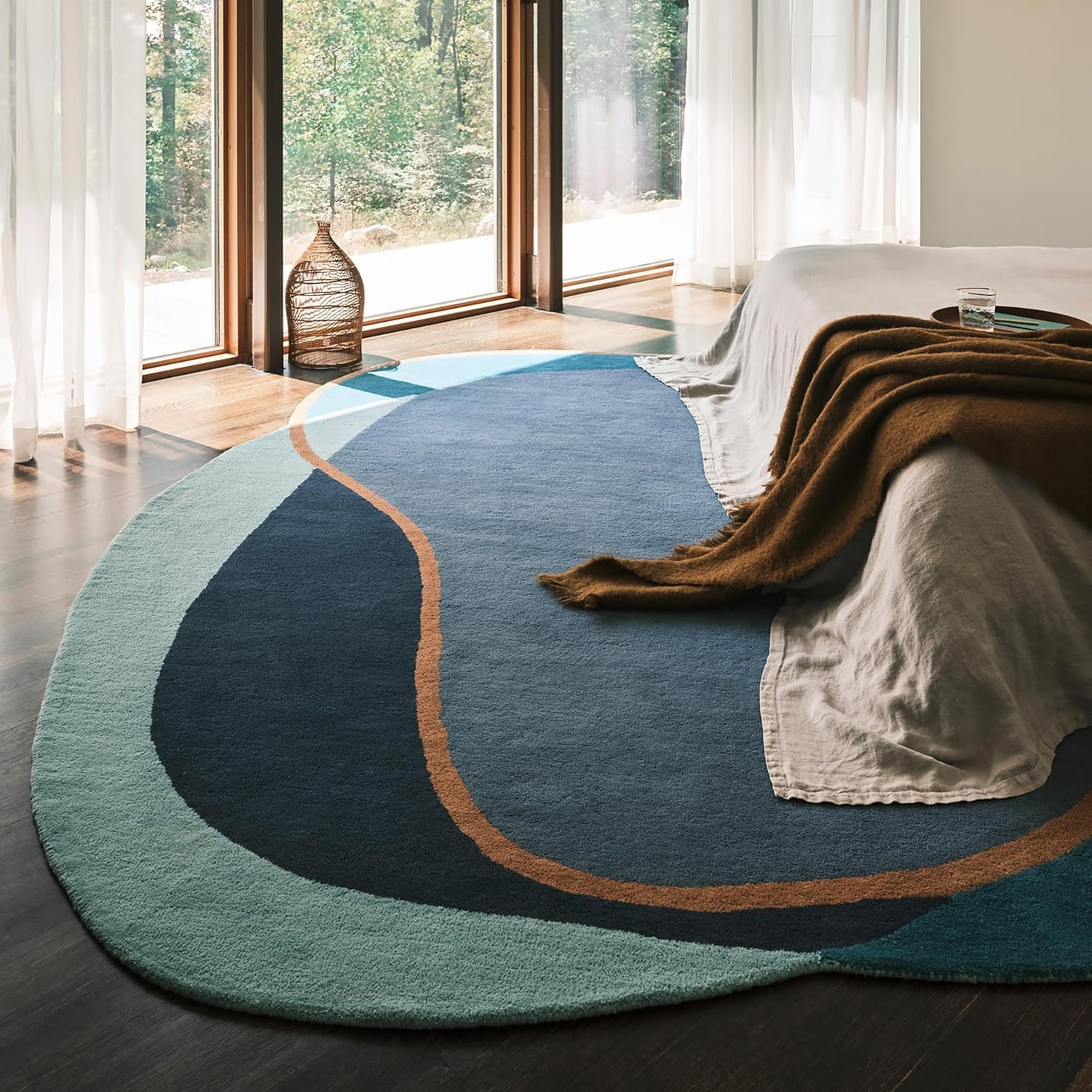Handmade Tufted Oval Shape Carpet with Super Soft Woolen Carpet for Your Bedroom & Living Room