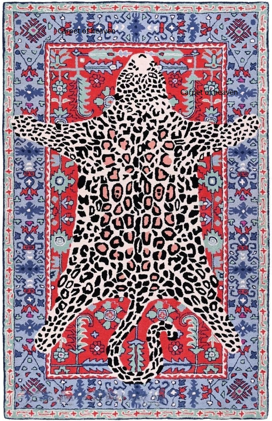 Hand-Tufted Bengal Tiger Animal Print Wool Area Rug - Featuring Symmetrical Palm Leaves Design, Ideal for Living Room, Bedroom, Kitchen & Office, Thick & Durable