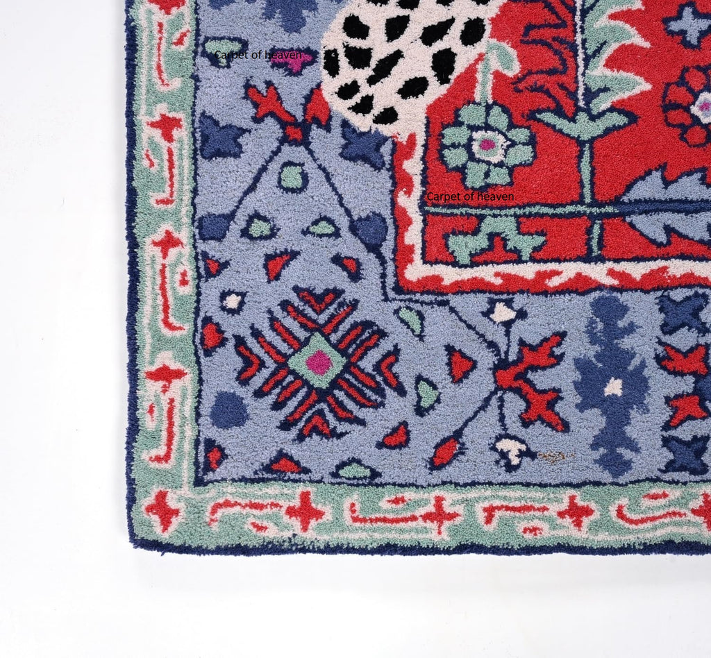 Hand-Tufted Bengal Tiger Animal Print Wool Area Rug - Featuring Symmetrical Palm Leaves Design, Ideal for Living Room, Bedroom, Kitchen & Office, Thick & Durable