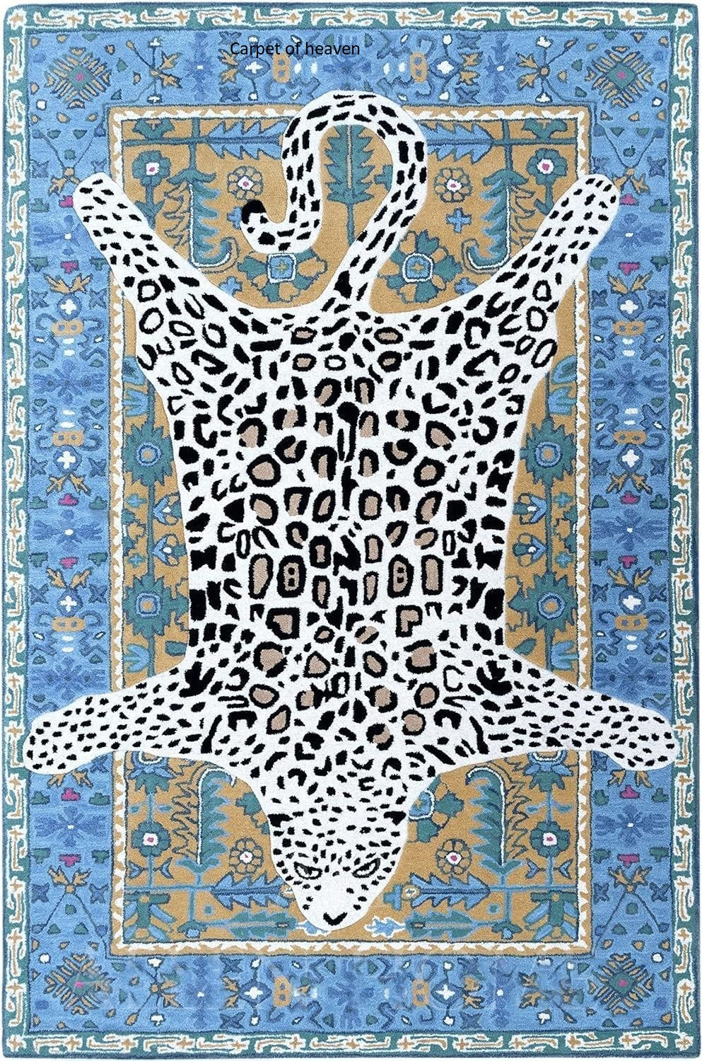 Hand-Tufted Bengal Tiger Animal Print Wool Area Rug - Featuring Symmetrical Palm Leaves Design, Ideal for Living Room, Bedroom, Kitchen & Office, Thick & Durable