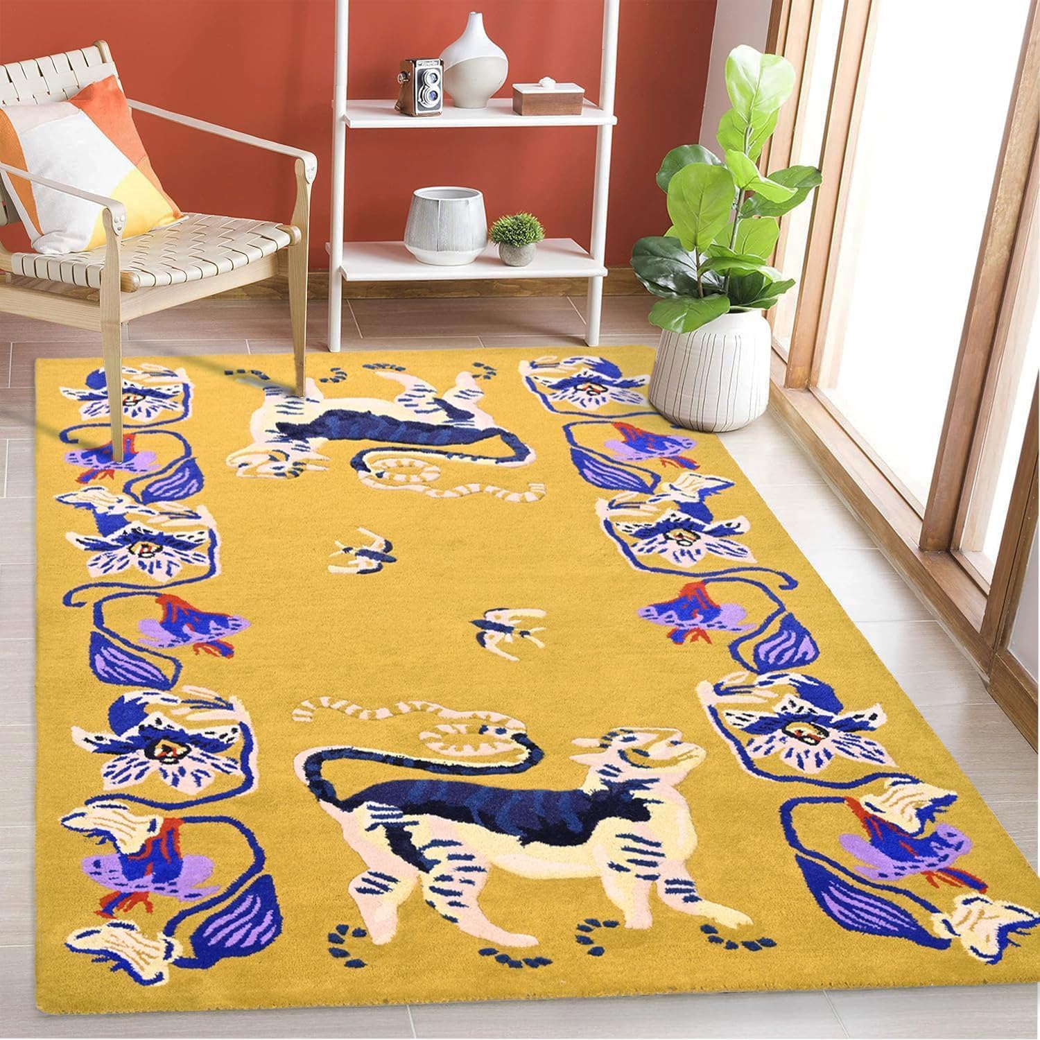 Handmade Colorful Roses Floral Wool Area Rug | Thick & Soft Carpet for Living, Bedroom & Kitchen Deco