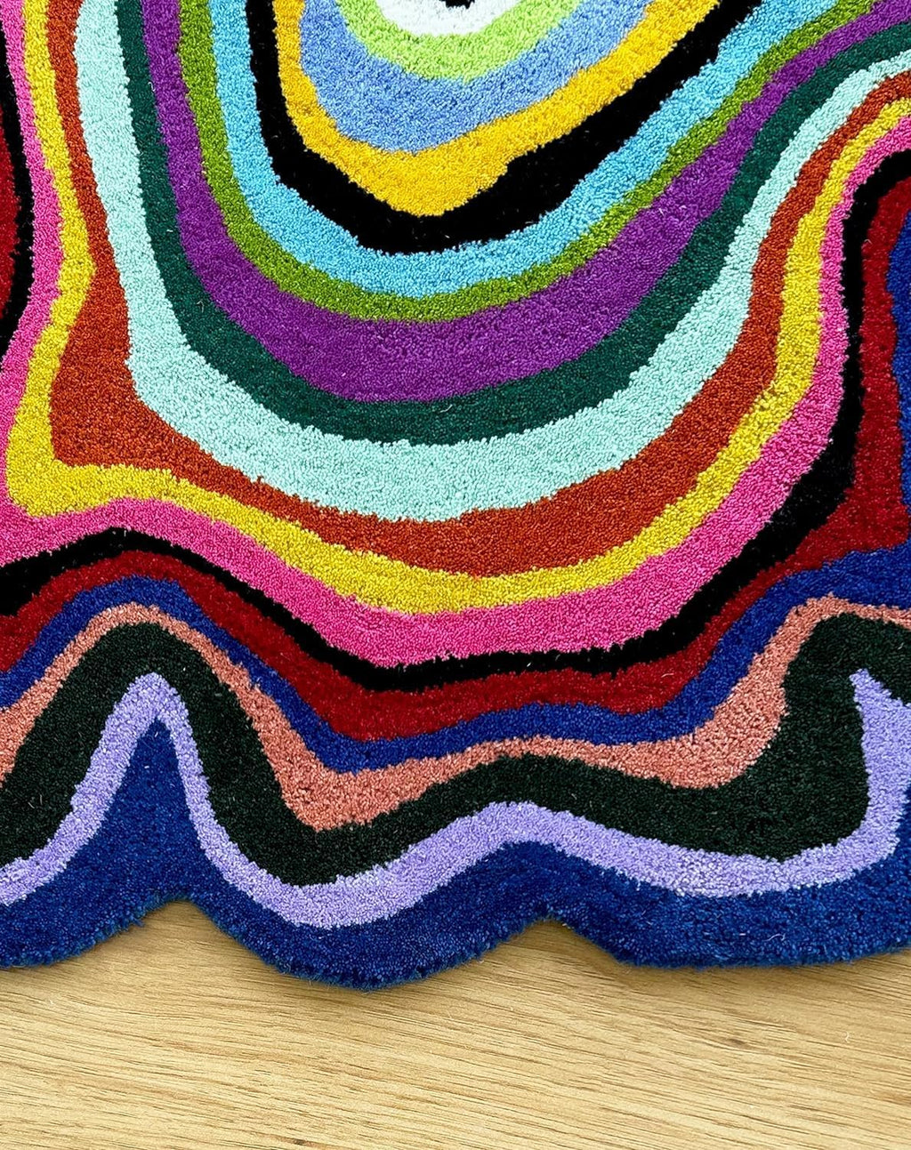 Irregular Shaped Handmade Wool Rug | Modern Colourful Stripe Premium Area Rug Perfect for Home Decor