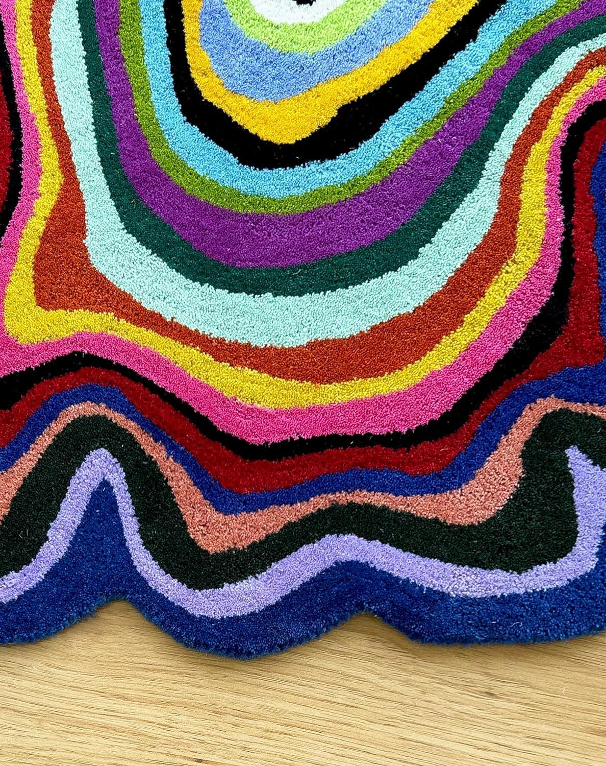 Irregular Shaped Handmade Wool Rug | Modern Colourful Stripe Premium Area Rug Perfect for Home Decor