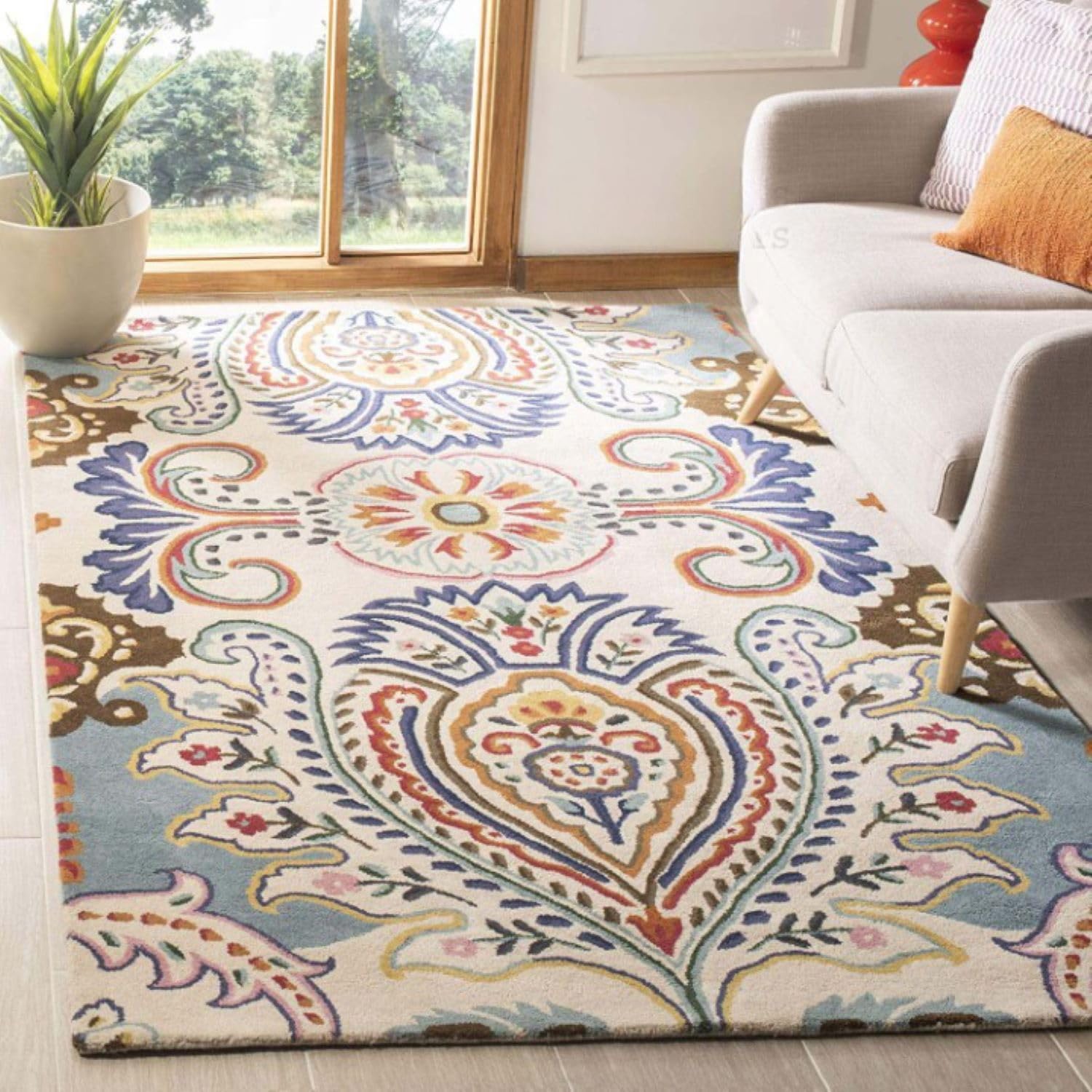 Floral Woolen Handmade Rectangular Bedroom Drawing Room Hall and Floor