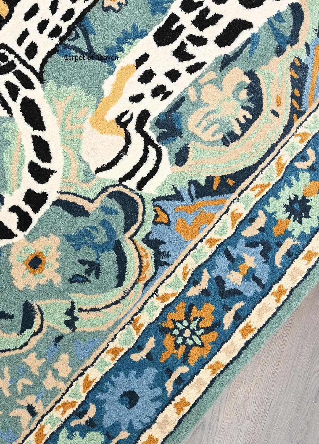 Hand-Tufted Bengal Tiger Animal Print Wool Area Rug - Featuring Symmetrical Palm Leaves Design, Ideal for Living Room, Bedroom, Kitchen & Office, Thick & Durable