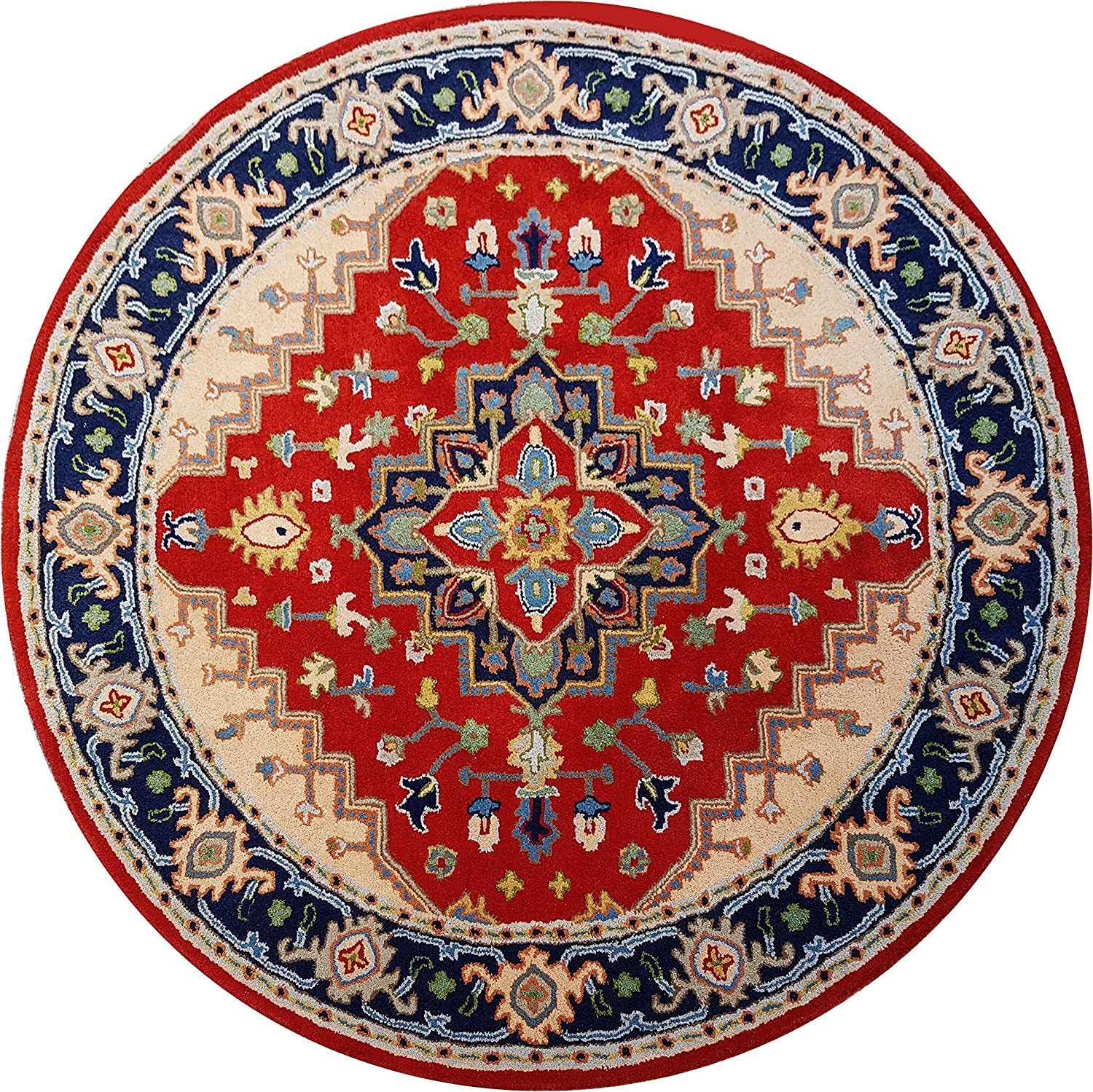 Export Quality Handmade Floral Woollen Round Carpet for Living Room