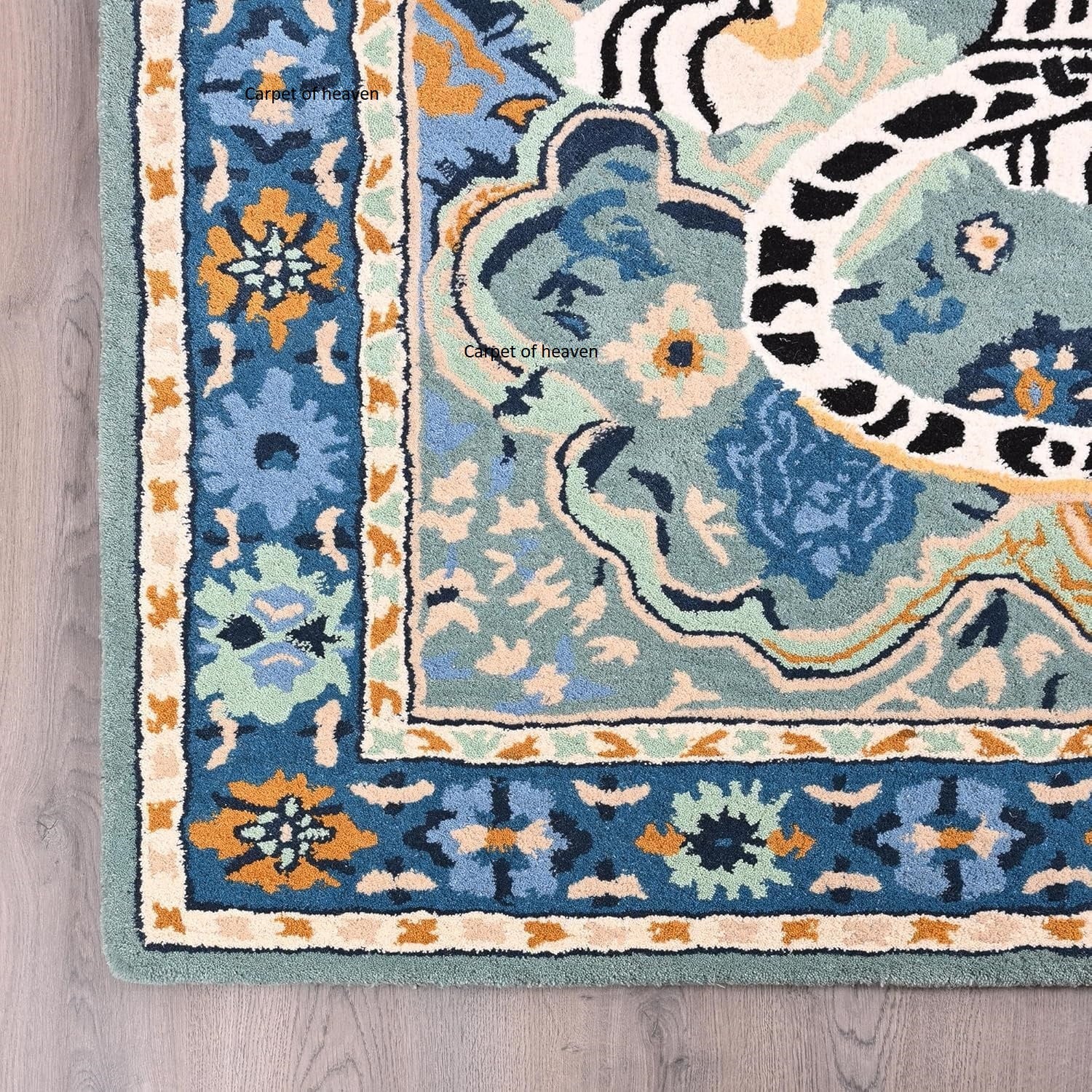 Hand-Tufted Bengal Tiger Animal Print Wool Area Rug - Featuring Symmetrical Palm Leaves Design, Ideal for Living Room, Bedroom, Kitchen & Office, Thick & Durable