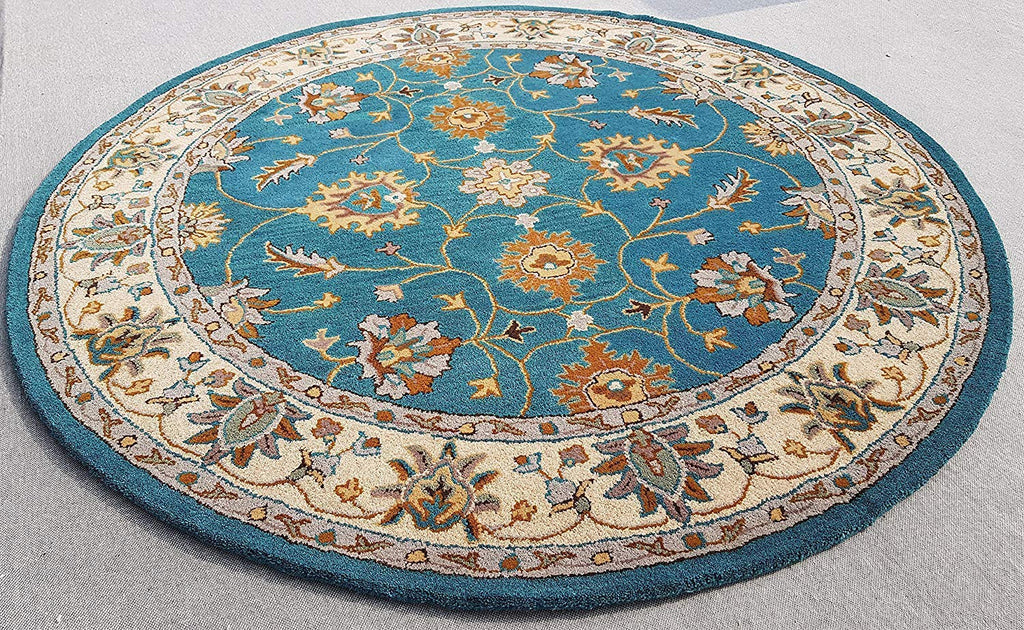 Export Quality Handmade Floral Woollen Round Carpet for Living Room