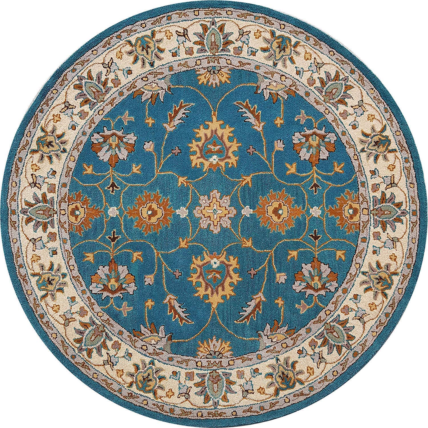 Export Quality Handmade Floral Woollen Round Carpet for Living Room