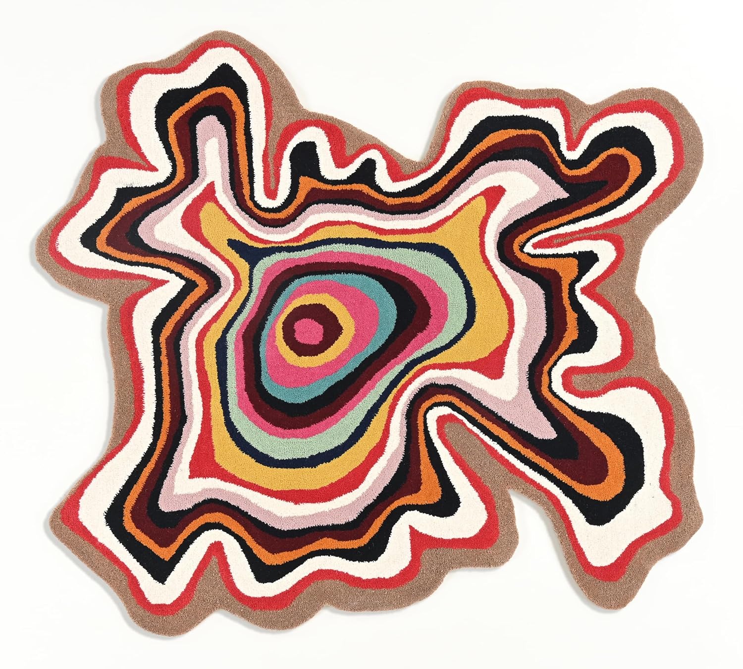 Irregular Shaped Handmade Wool Rug | Modern Colourful Stripe Premium Area Rug Perfect for Home Decor