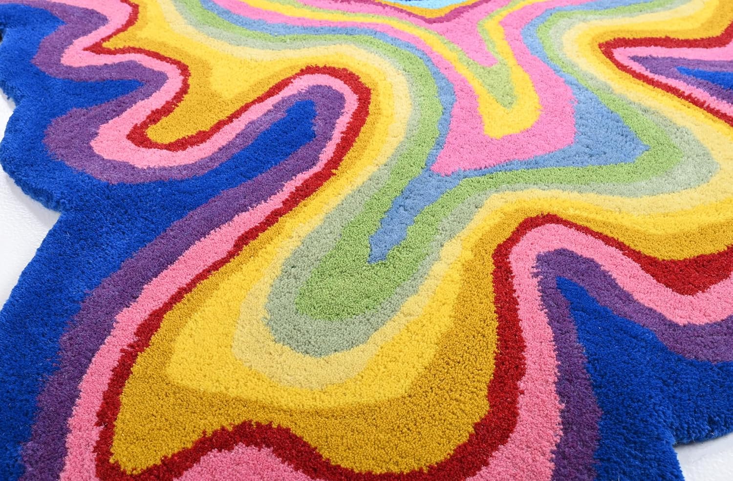 Irregular Shaped Handmade Wool Rug | Modern Colourful Stripe Premium Area Rug Perfect for Home Decor