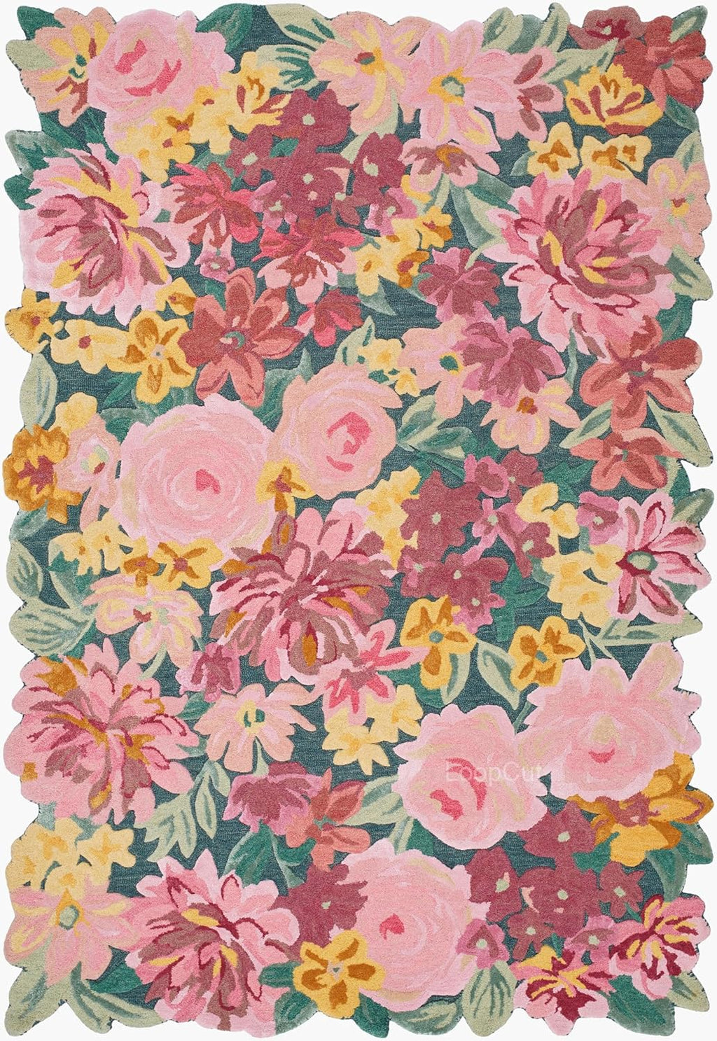 Handmade Colorful Roses Floral Wool Area Rug | Thick & Soft Carpet for Living, Bedroom & Kitchen Deco