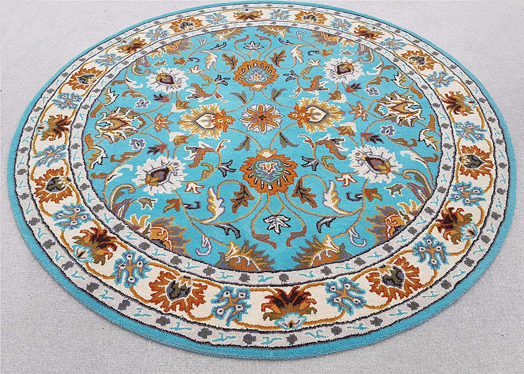 Export Quality Handmade Floral Woollen Round Carpet for Living Room