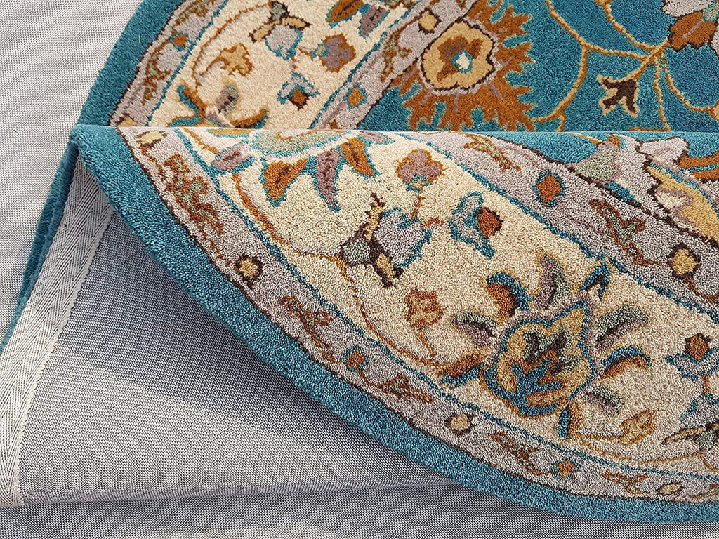 Export Quality Handmade Floral Woollen Round Carpet for Living Room