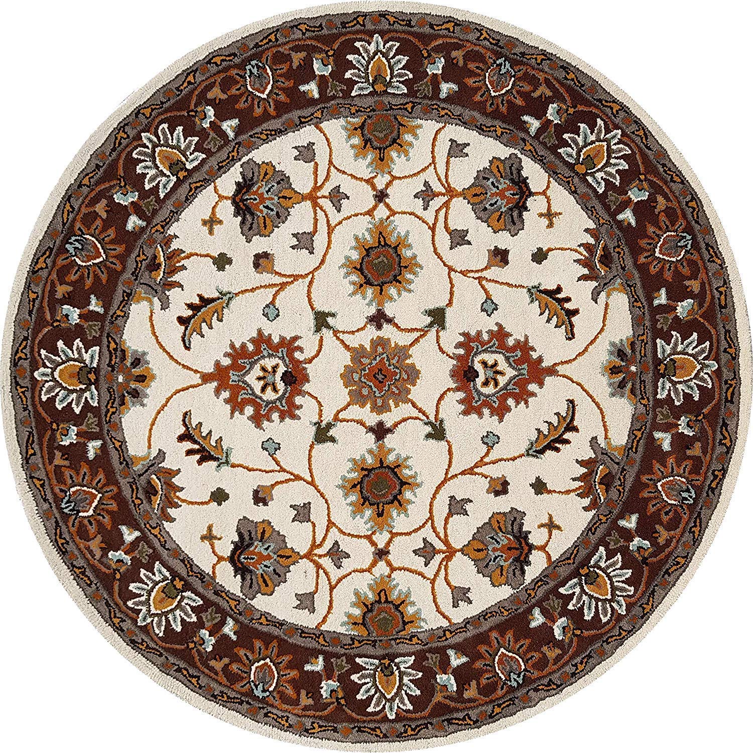 Export Quality Handmade Floral Woollen Round Carpet for Living Room