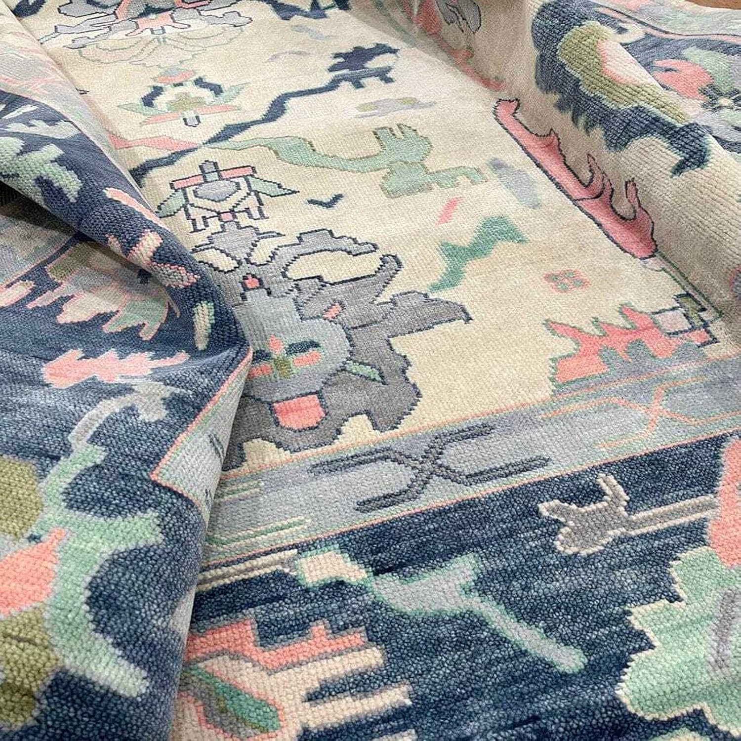 Hand Knotted Oushak Rug for Living Room, Dining Room, Office, Bedroom, Hand Knotted Wool Rug