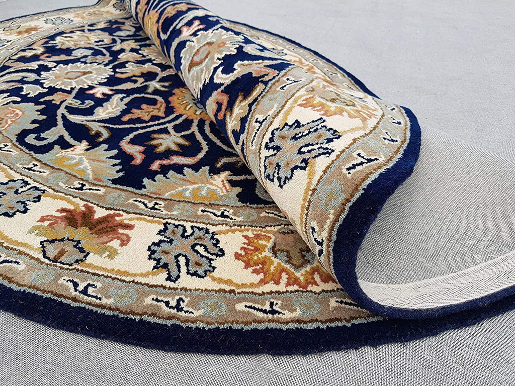 Export Quality Handmade Floral Woollen Round Carpet for Living Room