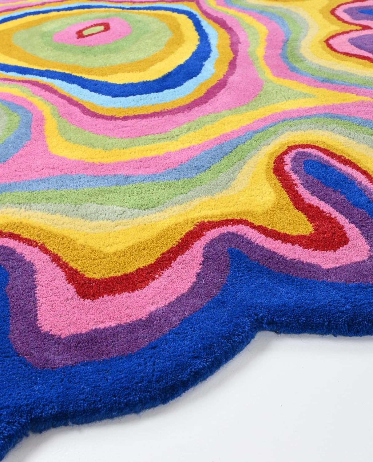 Irregular Shaped Handmade Wool Rug | Modern Colourful Stripe Premium Area Rug Perfect for Home Decor