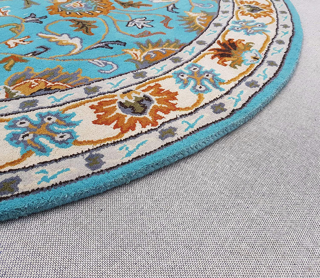 Export Quality Handmade Floral Woollen Round Carpet for Living Room