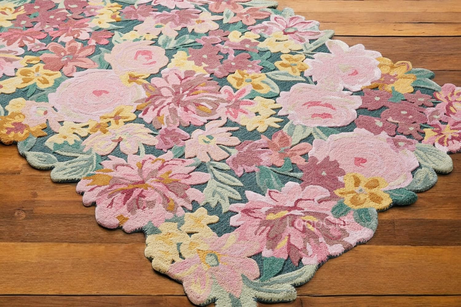 Handmade Colorful Roses Floral Wool Area Rug | Thick & Soft Carpet for Living, Bedroom & Kitchen Deco