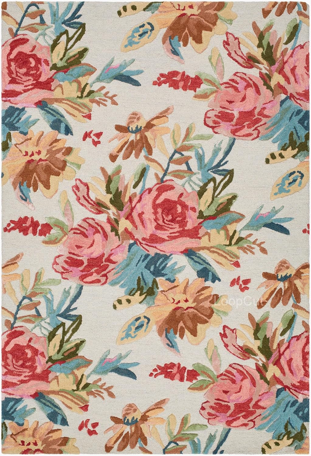 Handmade Colorful Roses Floral Wool Area Rug | Thick & Soft Carpet for Living, Bedroom & Kitchen Deco